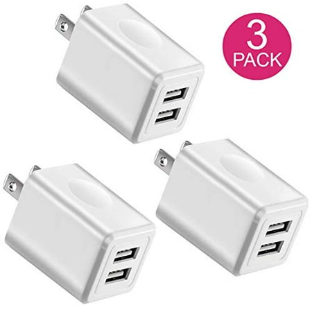 - Charger, 2.1A/5V Universal Dual Port USB 2-Port Plug Wall Charger Plug Power Adapter Fast Charging Cube (3-Pack) White