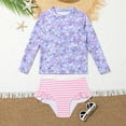 thumbnail image 2 of lnmuld Kids Swimsuits Girls Long Sleeve Floral Print Rash Guard and Striped Swim Shorts Bikini Set for Swimming Training and Beach Size:10-11 Years, 2 of 9