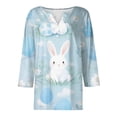 thumbnail image 5 of KDDYLITQ Women Easter Tops 3/4 Sleeve Bunny Eggs Graphic Blouse Button V Neck Polka Dot Eggs Soft Tees Carrots Spring Holiday Pullover Sky Blue XL, 5 of 6