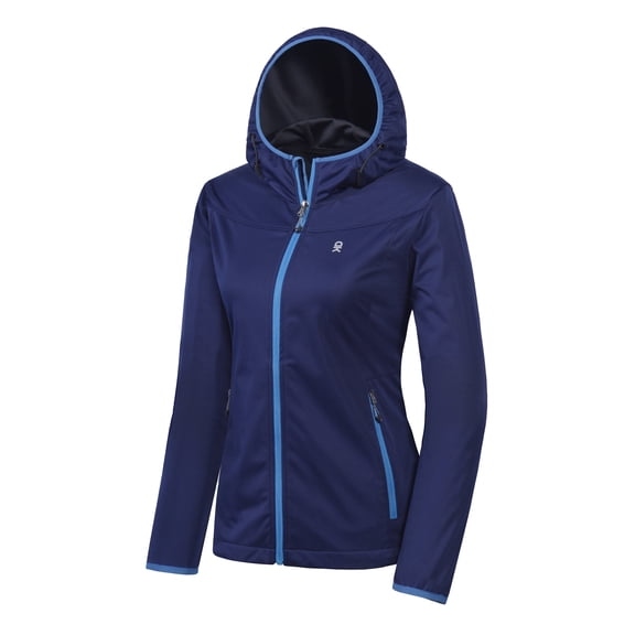 Women's Lightweight Hooded Softshell Jacket, Windproof Water Repellent for Hiking Dark Blue Size XXL