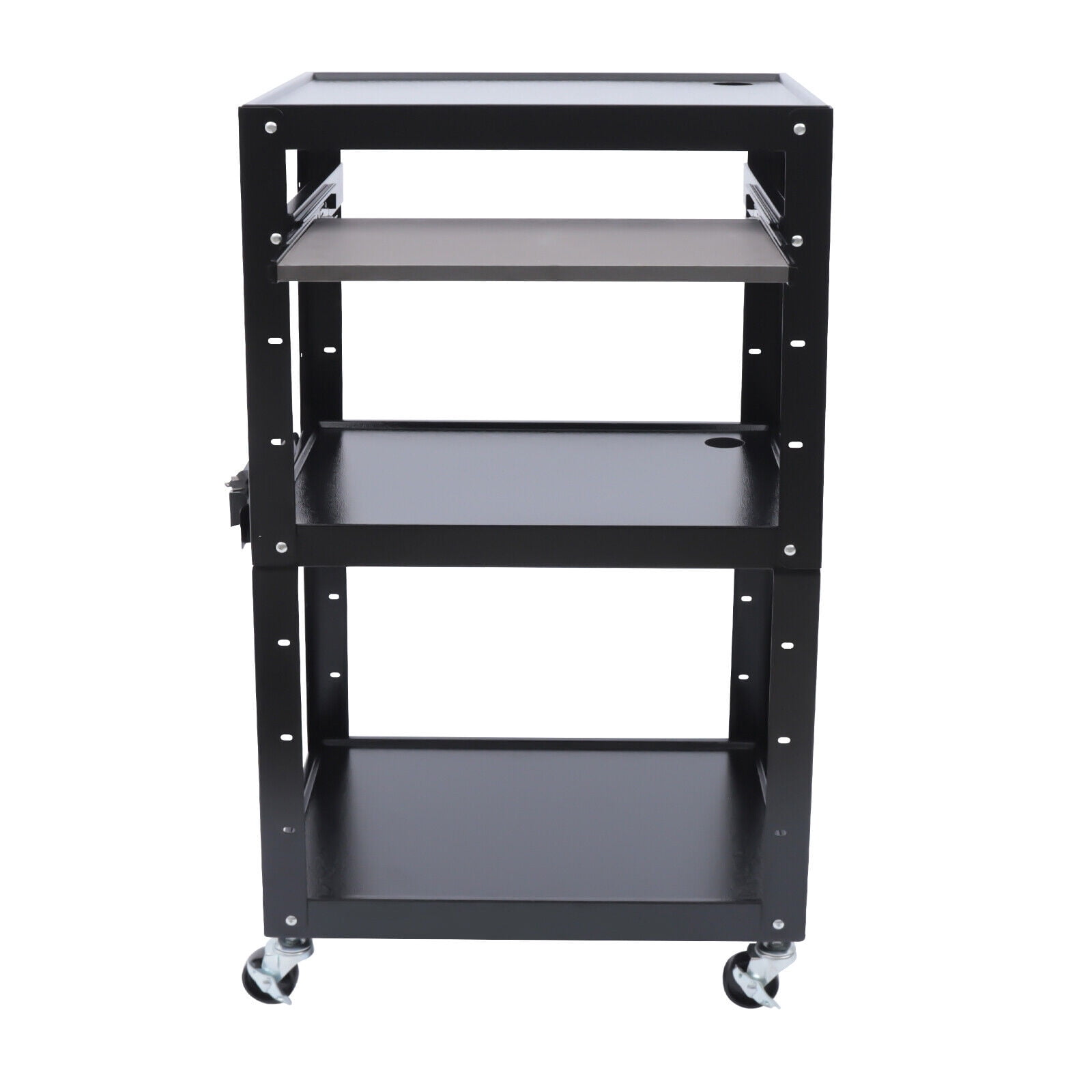 AV Cart on Wheels | Height Adjustable Top Shelf & Pullout Keyboard Tray, Rolling Standing Desk Stand Up Desk, Height Adjustable Home Office Desk with Standing