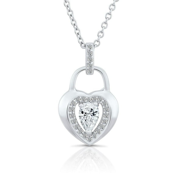 Tilo Jewelry 925 Sterling Silver Heart Lock Pendant Necklace with Cubic Zirconia CZ Stones | 18 Inch | Women & Unisex