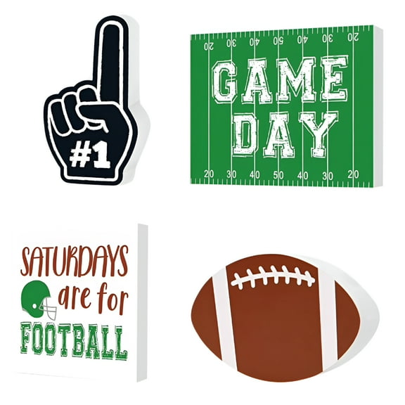 LAMIRO 4 Pcs Pvc Game Day Tiered Tray Decorations, Rustic Farmhouse Decor Football Decorations Tiered Tray Decor Self-Standing Signs for Home Mantel Table Shelf Decor Football Decor