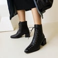 thumbnail image 1 of Snake Print Color-blocking Cross-lace Thick-heel Square-toe Women's Short Boots, 1 of 9
