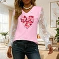 thumbnail image 4 of Valentines Day Gifts for Her Cute V-Neck Lace Insert Blouse Long Sleeve Floral Valentines Print Outfits Delicate Feminine Clothing Romance Soft Tops, 4 of 6
