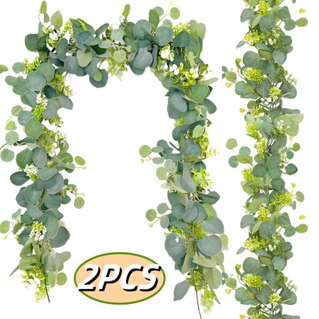  Eucalyptus Garlands Artificial Leaves Greenery Garland Vines Table Runner for Wedding Home Party Wall Decor 2pcs