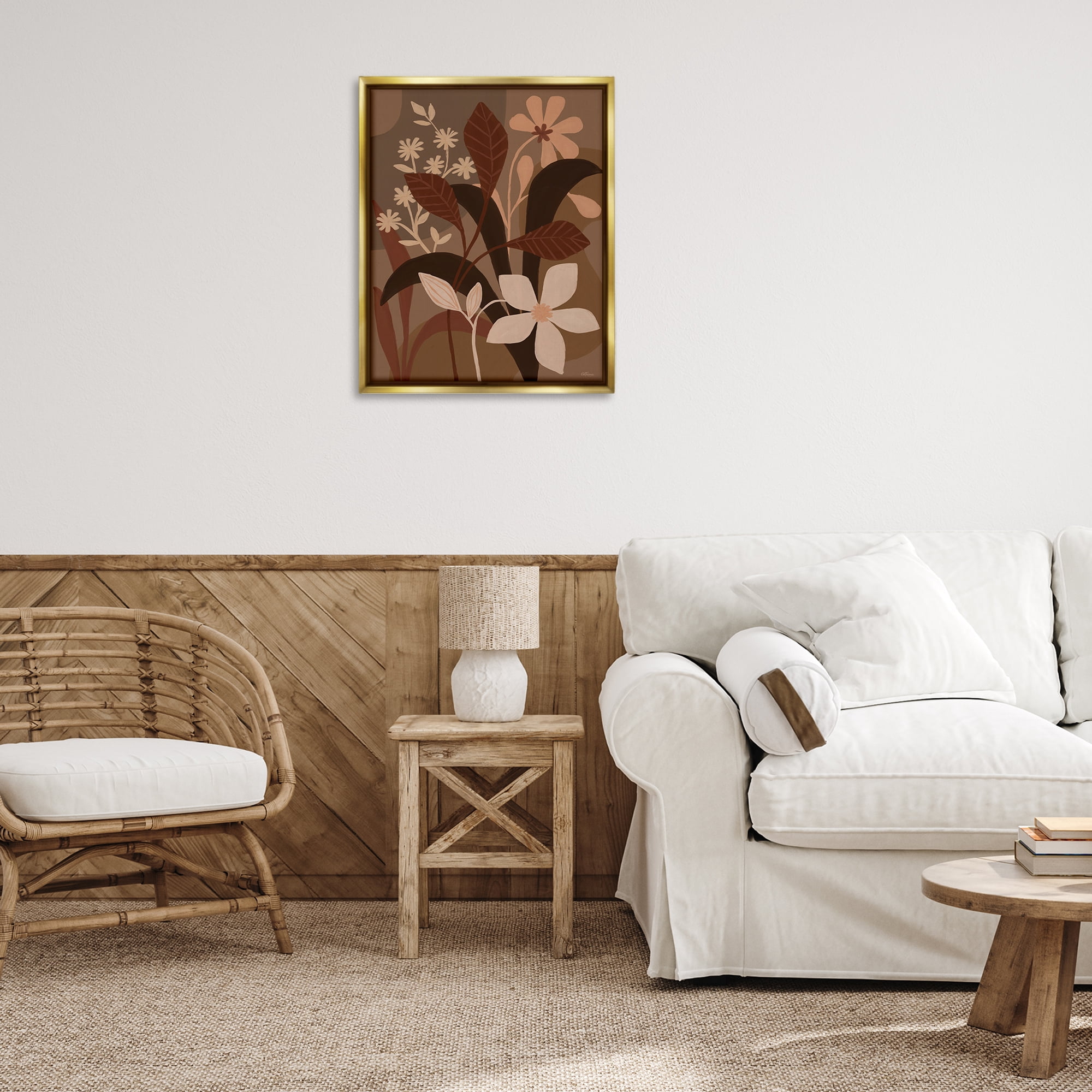Stupell Industries Boho Plant Layers Plants & Flowers Painting Gold Floater Framed Canvas Art Print Wall Art, 25 x 31