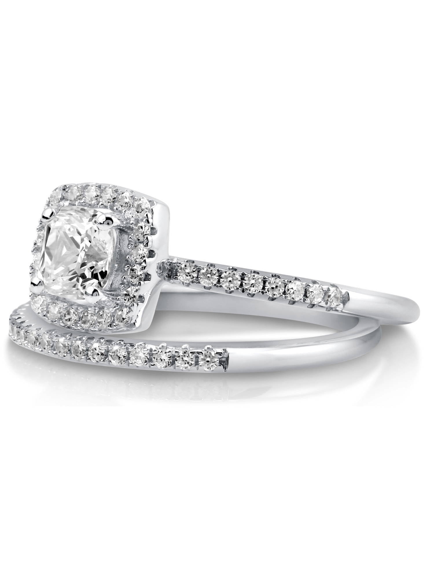 BERRICLE Sterling Silver Halo Wedding Engagement Rings Cushion Cut Cubic Zirconia CZ Ring Set for Women, Rhodium Plated Size 10