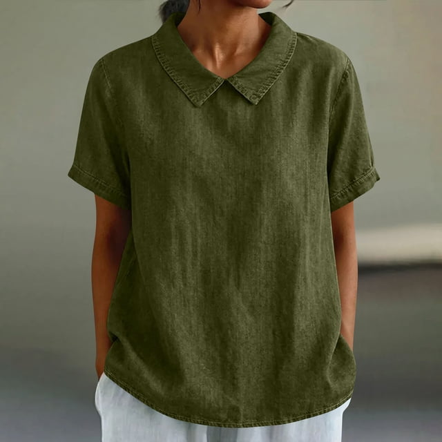 Uootdi Womens Tops Short Sleeve Collared Neckline Loose Fit Beach Stroll Casual Everyday Tees Gift