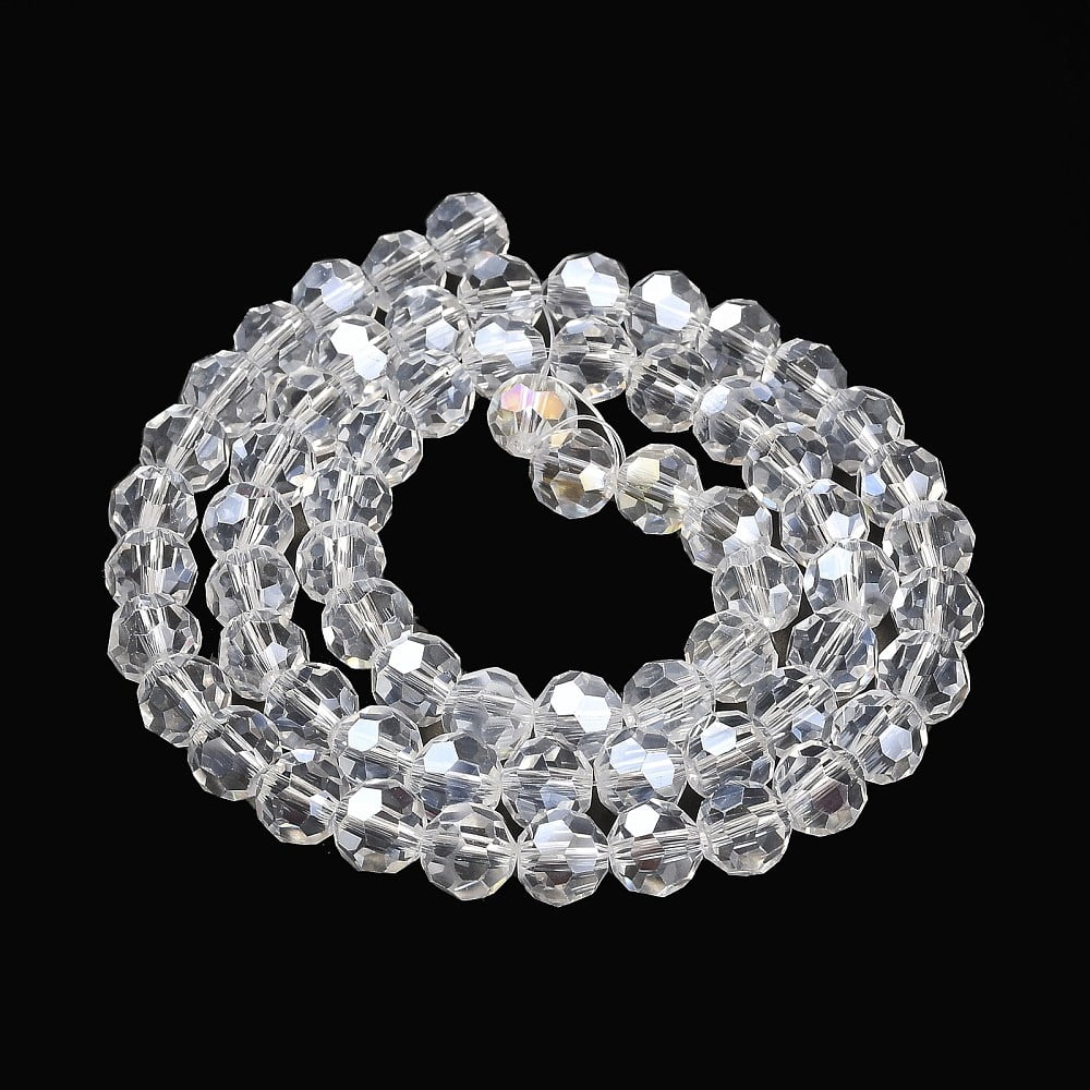 Transparent Glass Beads 32 Facets AB Color Plated Round Clear 8x7~7.5mm Hole: 1.5mm about 66pcs/strand 18.82''~19.06''(47.8~48.4cm)