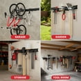 thumbnail image 3 of Garage Tool Storage Rack,ENJOYWOOD 50 inch Wall Mount Garage Tool Organizer With 3 Rails,9 Adjustable Hooks,2 Storage Straps and Metal Expansion Screws,Heavy-Duty Garden Tool Rack, 3 of 9