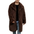 thumbnail image 3 of Zedker Men's Winter Long Sleeve Turn Collar Faux Fur Coat Outwear Long Parka Jacket Overcoat Brown XXL, 3 of 8