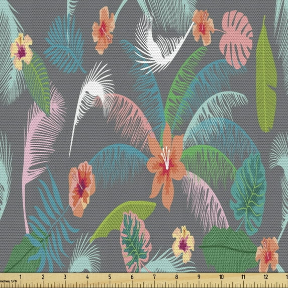 Floral Fabric by the Yard Upholstery, Pastel Style Tropical Leaves Exotic Jungle Banana Plantation Paradise Beach Jungle, Decorative Fabric for DIY and Home Accents, Multicolor by Ambesonne