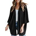 thumbnail image 1 of Women's Lightweight Open Front Kimono Cardigans Jacket Loose Waffle Knit 3/4 Batwing Sleeve Oversized Sweater with Pockets, 1 of 8