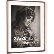 22x28 Poster Frame, USA-Sourced Walnut Wood Picture Frame with HD Tempered Glass, Handcrafted Rounded Corner 22 x 28 Wooden Frame Matted to 18x24 Photos, Horizontal or Vertical Wall Display