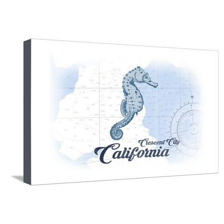 Crescent City, California - Seahorse - Blue - Coastal Icon Stretched Canvas Print Wall Art By Lantern (Best Coastal Cities In California)
