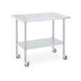 thumbnail image 1 of YUSAZENS Stainless Steel Utility Prep Table with Casters, 2-Tier Adjustable for Kitchen Restaurant White 24*48in, 1 of 7