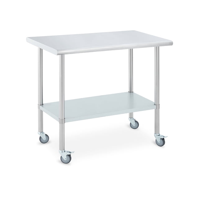YUSAZENS Stainless Steel Utility Prep Table with Casters, 2-Tier Adjustable for Kitchen Restaurant White 24*48in