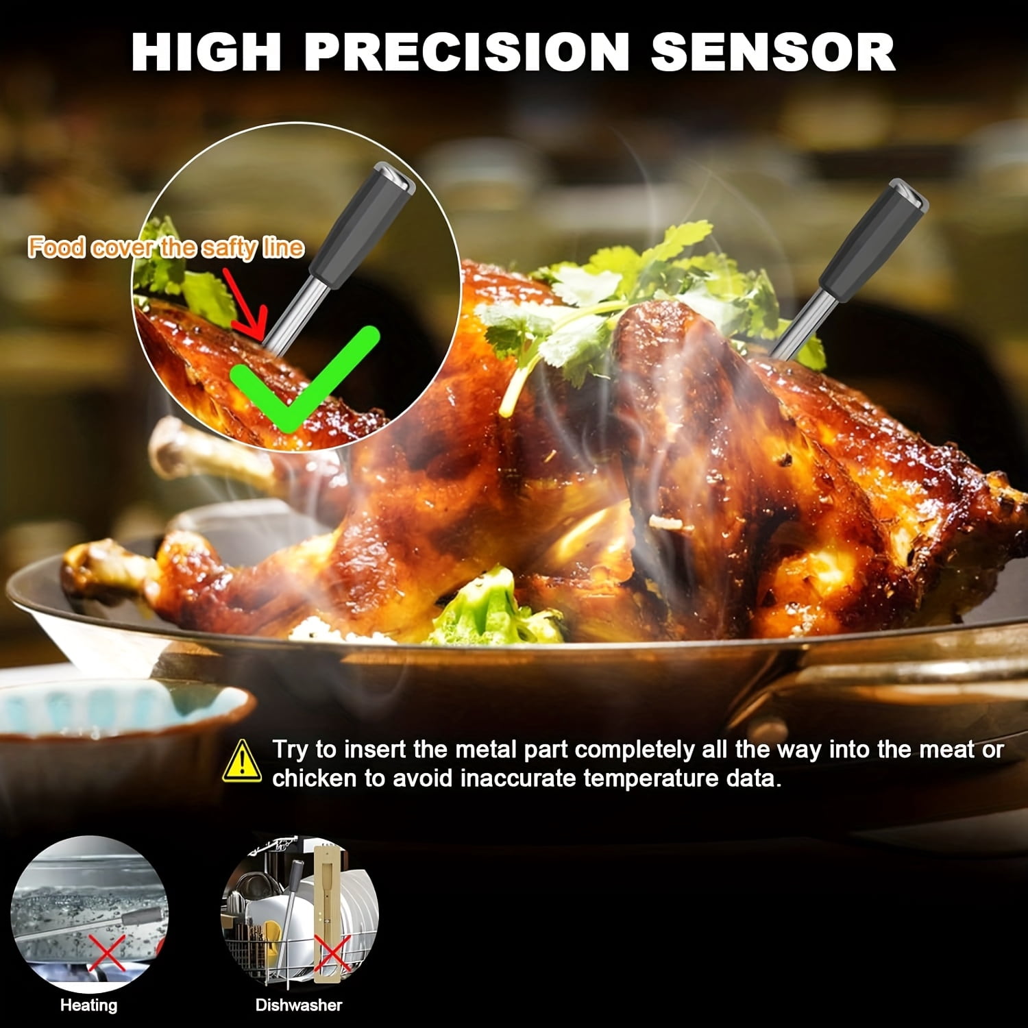 Smart Bluetooth Bamboo Wireless Meat Digital Thermometer for Grill, Oven, Air Fryer, Kitchen, BBQ, Perfect for Steak Chicken Turkey and More Delicious Recipes, Digital Cooking Thermometer with Apps