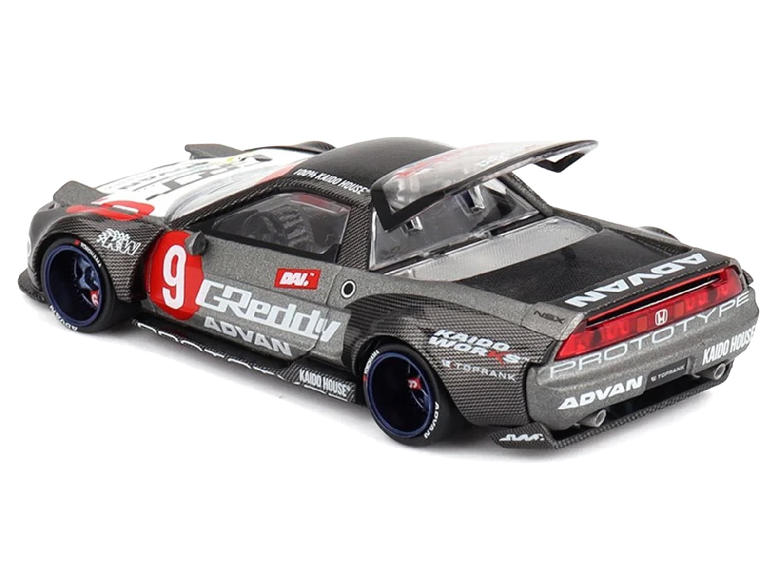 Honda NSX "Kaido Test Car Spec V1" #9 Gray Metallic with Carbon Top and Graphics "Kaido House" 1/64 Diecast Model Car by Mini GT