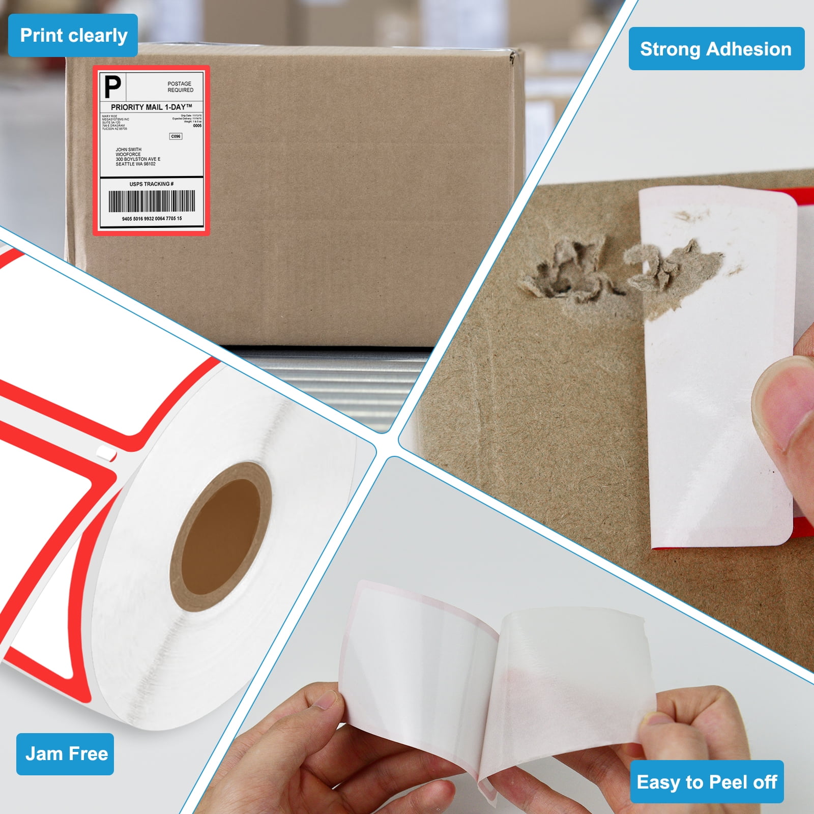 NineLeaf 4 Rolls Compatible for DYMO 30344 2-5/16 in x 4 in White with Red Border Shipping Address Barcode Labels, 300 Labels Per Roll