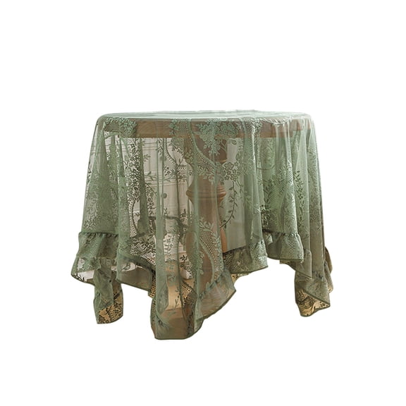 Lace Square Tablecloth, Green Elegant Overlay Ruffles Table Cloth, Vintage Embroidered Table Cover Table Protector for Wedding Party Banquet, 59 inch