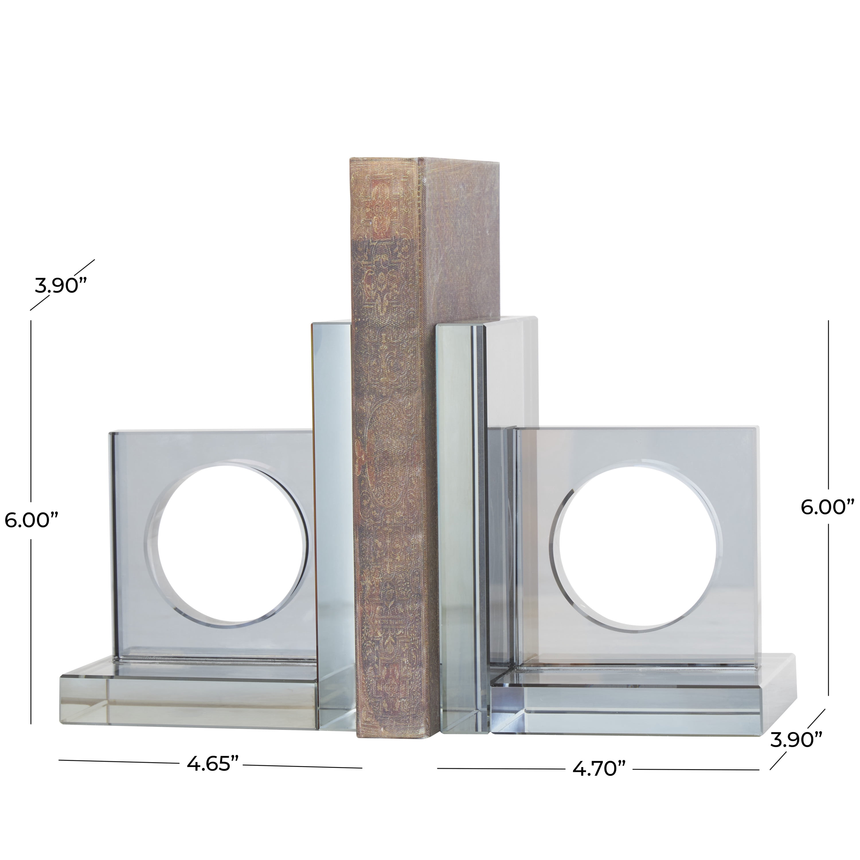 DecMode 5" Square Geometric Silver Crystal Bookends with Circle Cut Outs (Set of 2)