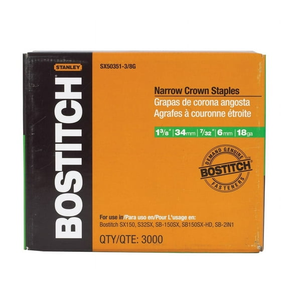 Bostitch 7/32 in. W x 1-3/8 in. L 18 Ga. Narrow Crown Caps and Staples 3000 pk