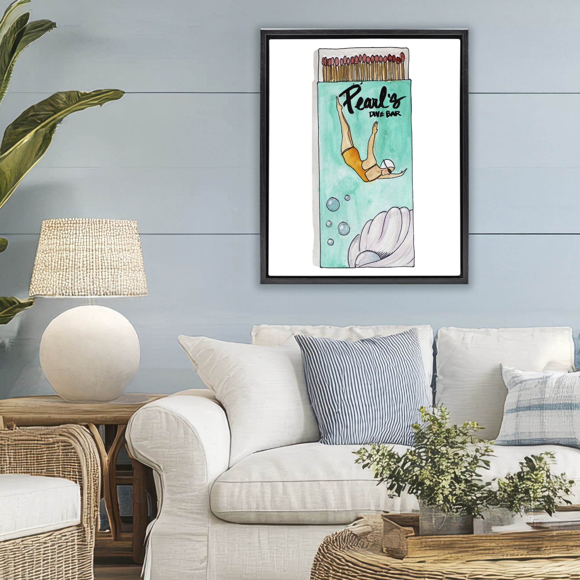 Stupell Industries Pearl Dive Matchbox Black Framed Floater Canvas Wall Art, design by Nola James