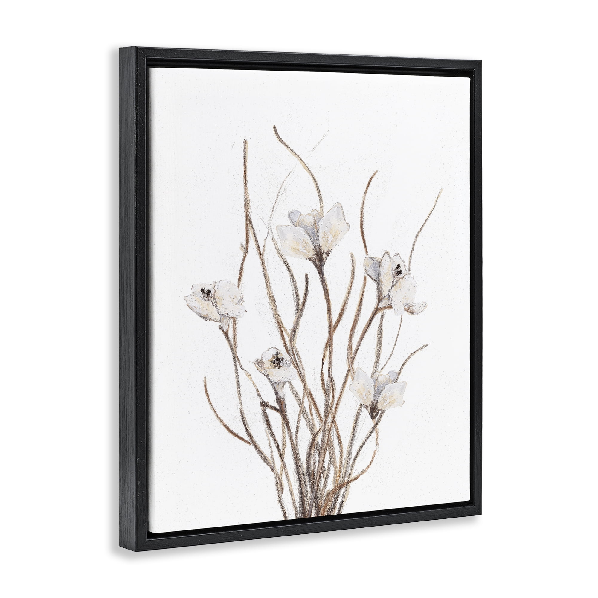 Stupell Industries Curly Floral Branches Black Framed Floater Canvas Wall Art, design by Lanie Loreth