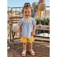 thumbnail image 4 of Caoirhny Toddler Kids Girls Back to School Clothes Set 2T 3T 4T 5T 6T Apple/Pencil Embroidery Short Sleeves T-Shirt and Elastic Ruffles Shorts Outfits, 4 of 9