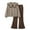 Brown-03, variant on Owordtank Girls Trendy Casual Sweatsuit: 2-Piece Striped Print Collar Pullover Sweatshirt & Flare Pants, Fall Winter School & Play Outfit
