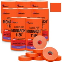 Perco Red Pricing Labels for Monarch 1136 Price Gun - Case of 8 Sleeves, 112,000 Pricemarking Labels Value Pack - with Bonus Ink Rolls Included