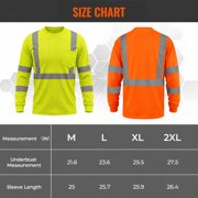 Hi-Vis Safety Shirt Class 3 Reflective, Orange Long Sleeve Work T-Shirt 6-Pack XL