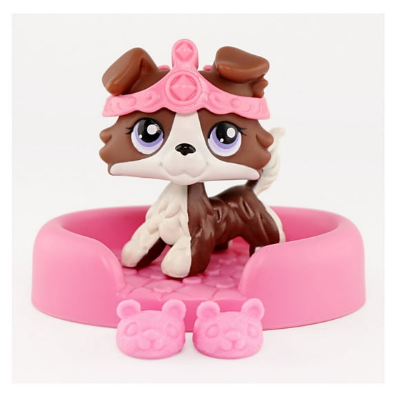 Minilpsshop Collie No # Little Pet Toy Figure,Coffee Collie with Crown Doghouse Shoes Accessories,Christmas Gift for Kids