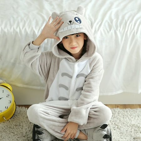 

Topyecel Kids Winter Pajamas Hoodie Flannel Onesie Cartoon Totoro Costume Long Sleeves