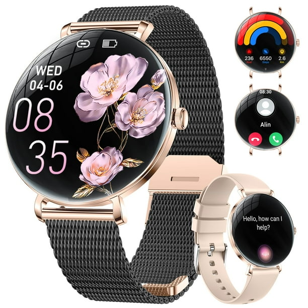 Reloj inteligente LIGE para mujer de 1,43 pulgadas AMOLED para Android y iPhone, color negro