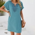 thumbnail image 4 of Levmjia Womens Short Sleeve Nightgown V Neck Lace Trim Solid Color Loose Mini Dress With Side Pockets Home Sleep Casual Lightweight Comfortable Daily Indoor Leisure Wear, 4 of 8