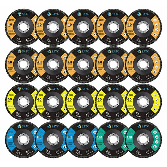 SATC 20 Pack 4-1/2" X 7/8" Premium Zirconia T29 Flap Disc 40 60 80 120 Grit Assorted for Angle Grinder, 4.5 inch Sanding Grinding Wheels