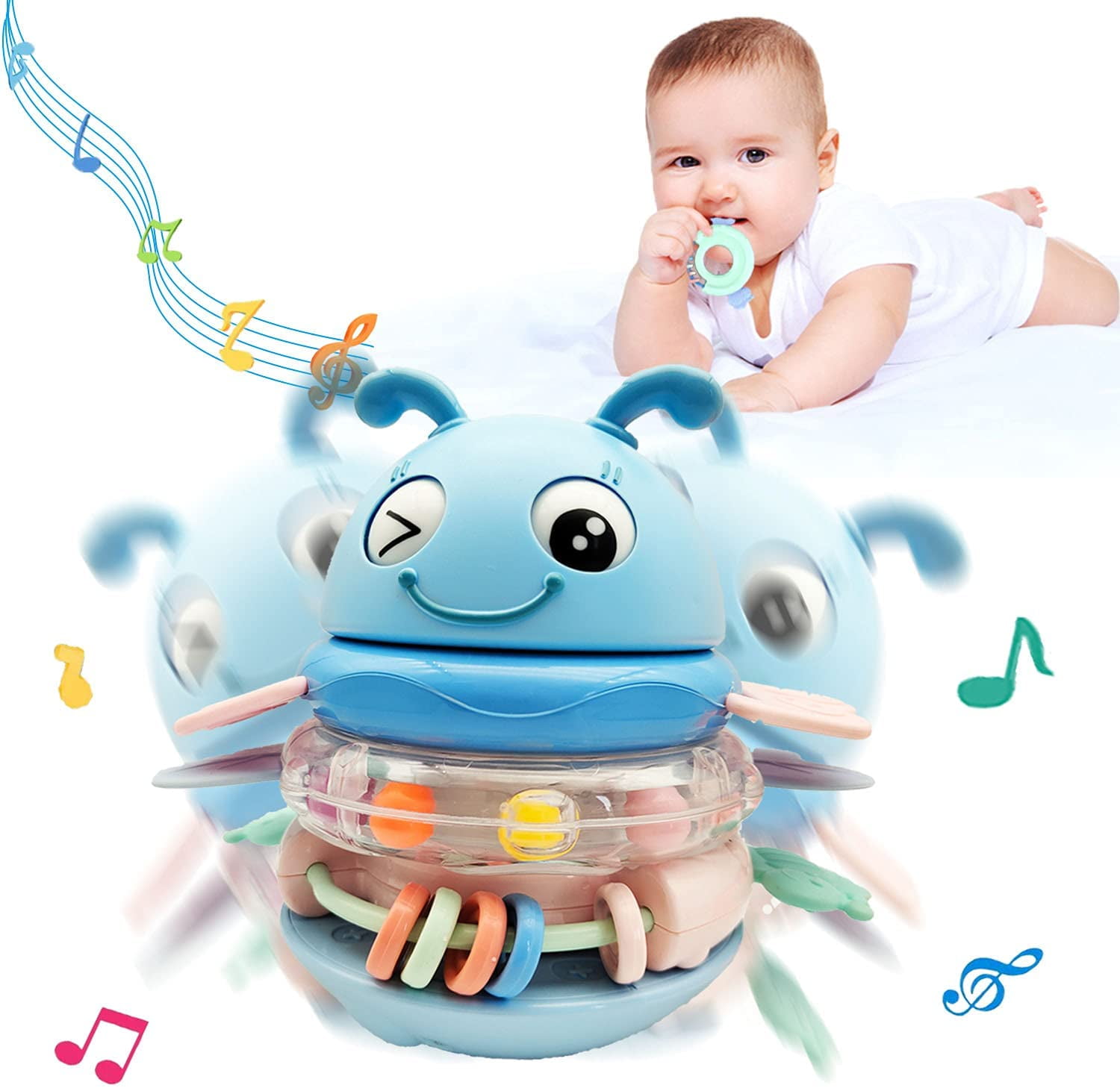 Babies Teethers Toys, Baby Rattle Toys, Stacking Ring Toys Suitable For Children 3-18 Months Old (Blue Color)