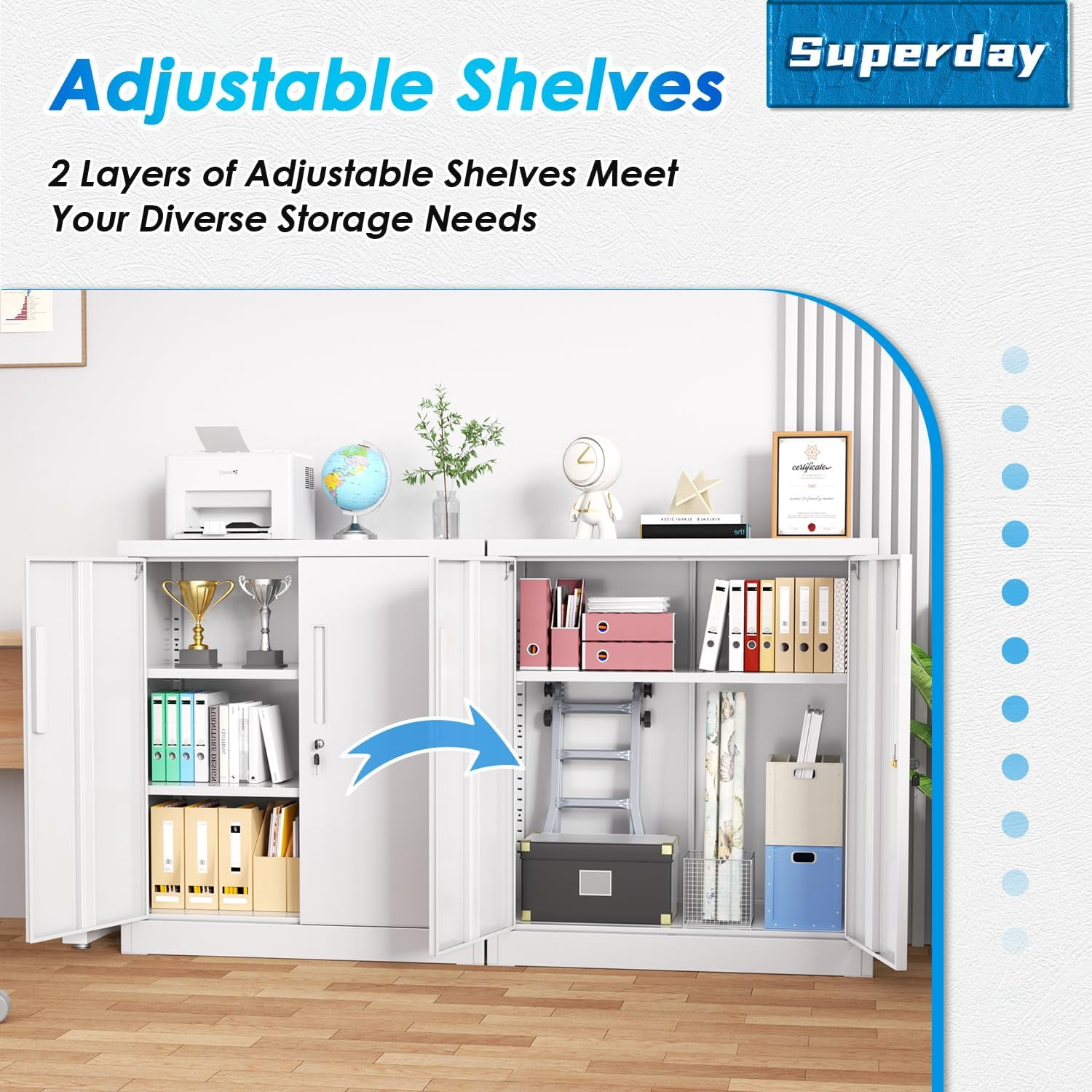 SOLAURA Metal Storage Cabinet with Locking Doors and Adjustable Shelves, Small Lockable Storage Cabinet Steel Office Cabinet for Home Office, Garage, Kitchen (White)