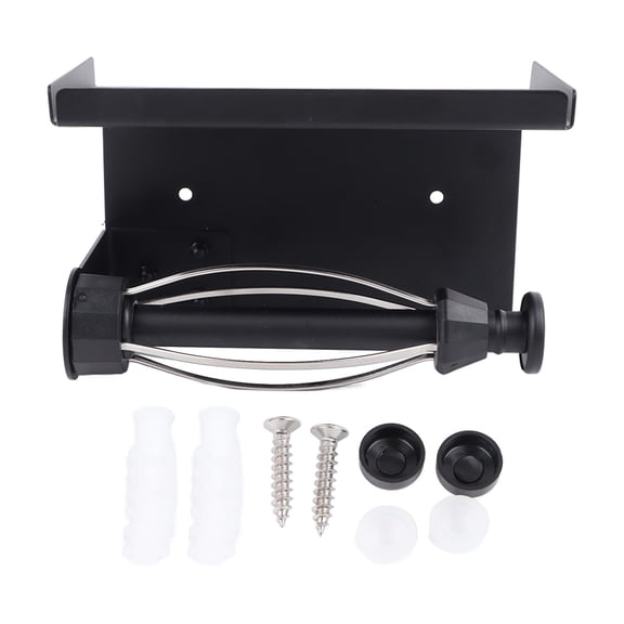 BIMZUC Matte Black Stainless Steel Toilet Paper Holder with Shelf, Damping Gear, U‑Shaped Spout, No‑Drill Adhesive