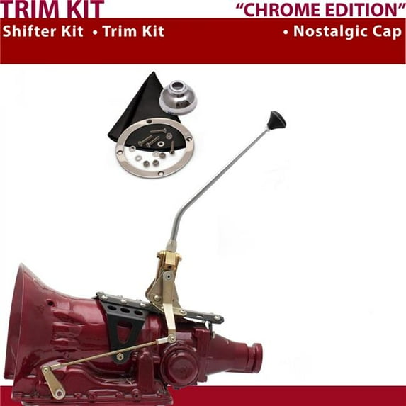 American Shifter 4L60 Shifter Kit 12 in. Trim Kit Chrome Dual Shift Cap Black Boot Ringed Knob for CD572