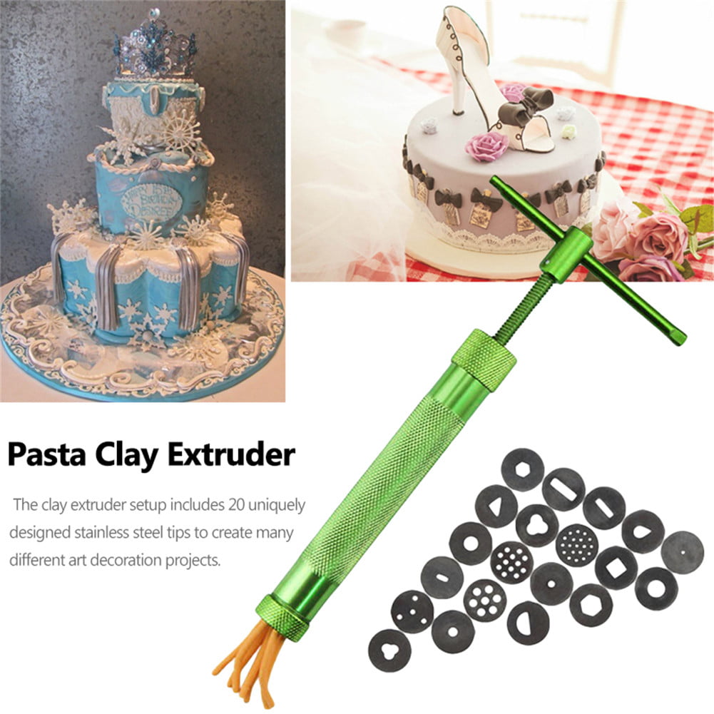 Green Crowded Mud Machine Polymer Practical Portable Simple DIY Clay Making Wakauto Aluminum Alloy Clay Extruder Craft Sugar Paste Extruder Cake Fondant Decorating Tool Set