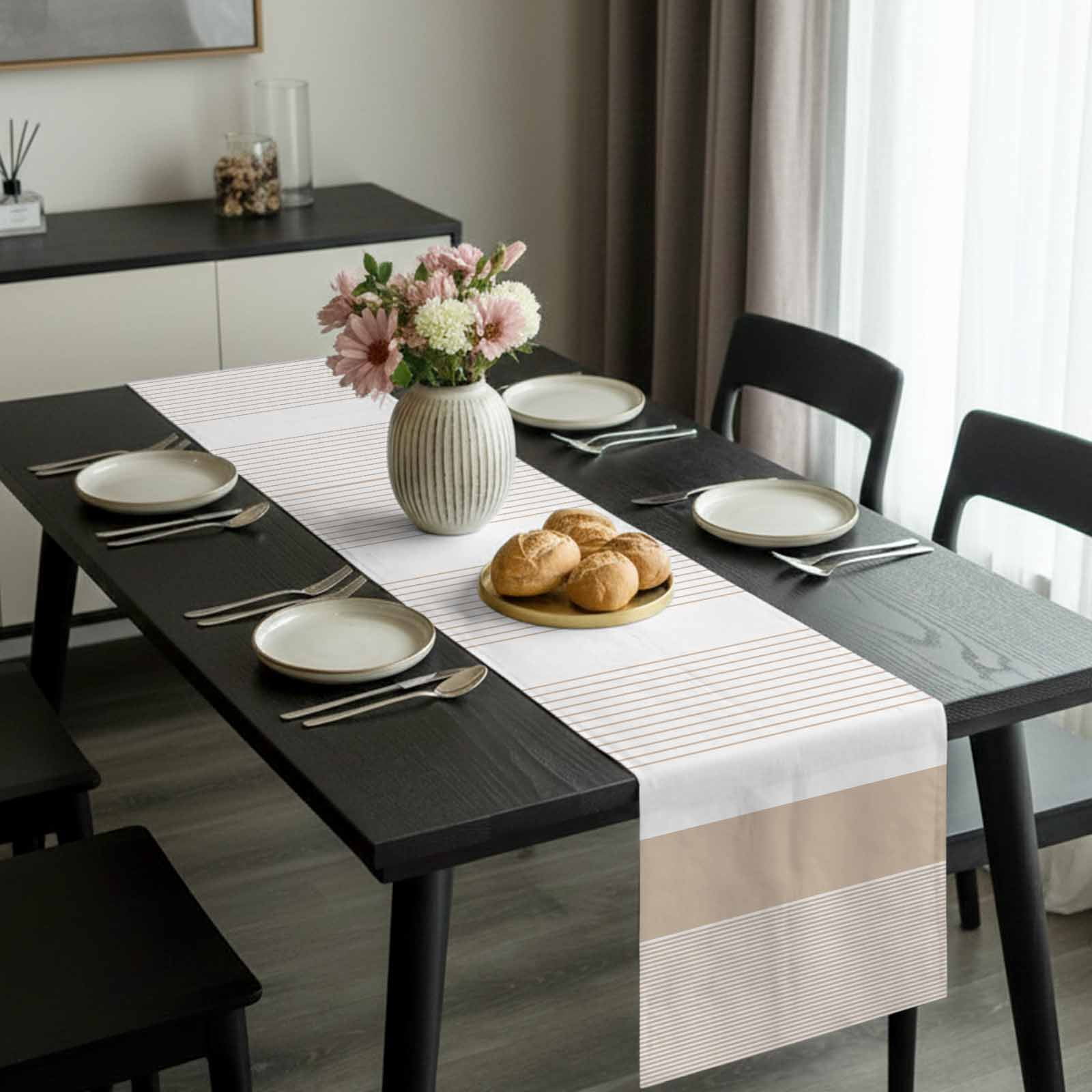 Brown Stripe Table Runner 36 Inches Long, Modern Rustic Horizontal Brown Striped Kitchen Coffee Dining Table Decoration for Home Party Birthday Wedding Home Decor 13x36 Inches