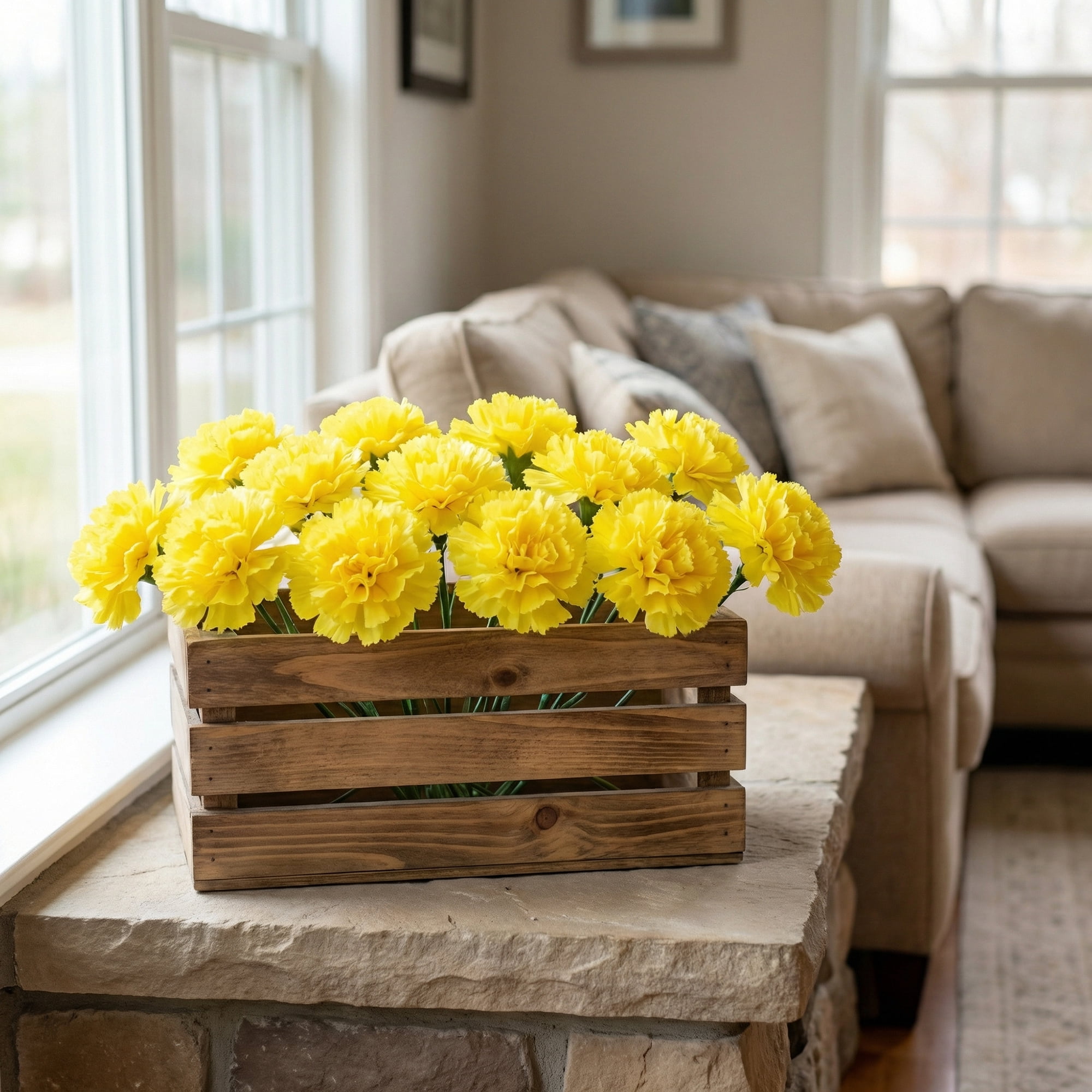 Unique Bargains Artificial Detachable Carnation Flowers Yellow 5.9"