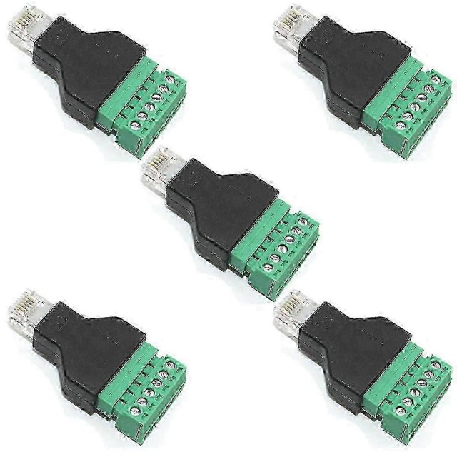 5 Pcs RJ12 Male to 6 Pins Screw Terminal Block Adapter for Cat3 Handset Cable Extension, RJ12 6P6C MBlackSZRH A-S