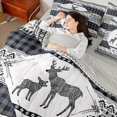 thumbnail image 3 of Castle Fairy Vintage Aztec Deer King Bedding 7pcs,Bohemian Theme Geometric Plaid King Bed in a Bag,Grey Reversible, 3 of 7