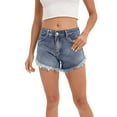 thumbnail image 1 of B91xZ Women's Ripped High Waisted Denim Shorts Ripped Denim Destroyed Mid Rise Stretchy Bermuda Shorts Jeans,Blue S, 1 of 2