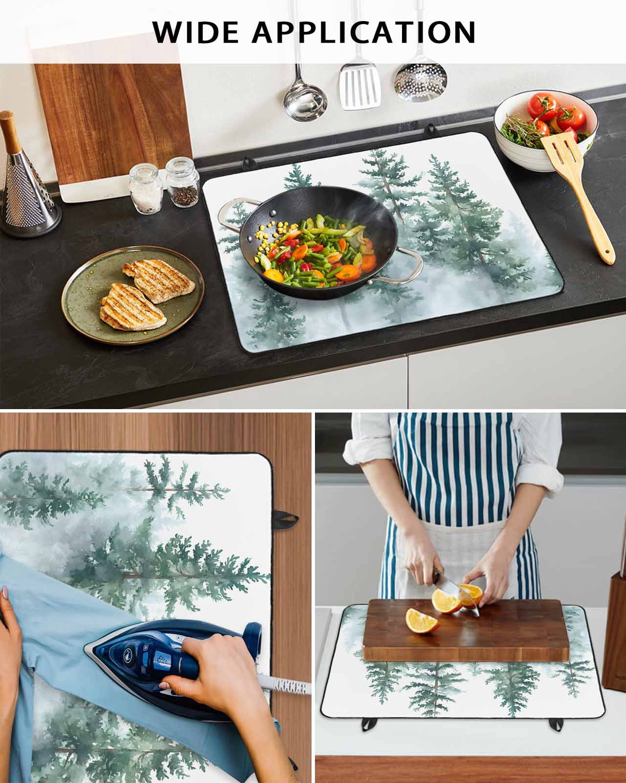 nqOlkjepod Large Induction Cooktop Protector Mat 24"x21", Forest Green Ombre Stove Top Covers for Electric Stove, Watercolor Sage Green Trees Stove Burner Cover Mats, Glass Top Stove Cover